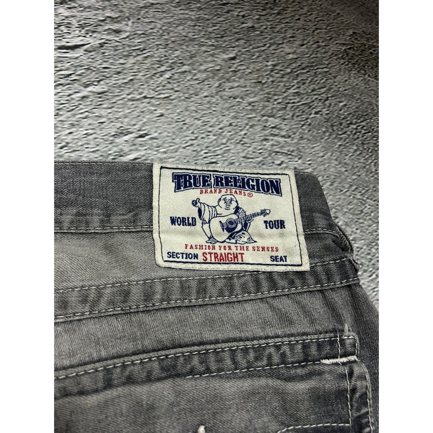 True Religion vintage grey jeans rope white stitching Ricky