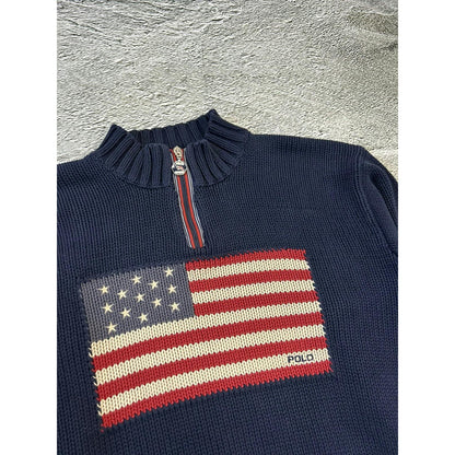 Polo Ralph Lauren flag big logo USA sweater vintage knit zip