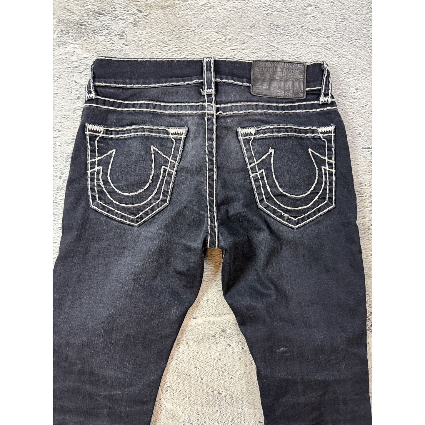 True Religion black jeans Rocco white thick stitching Y2K slim
