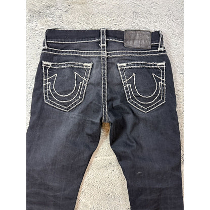True Religion black jeans Rocco white thick stitching Y2K slim