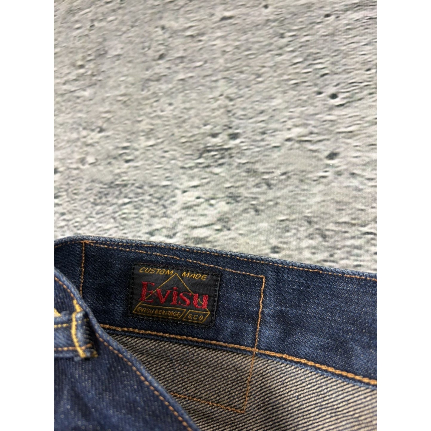 Evisu jeans daicock big logo yellow selvedge denim