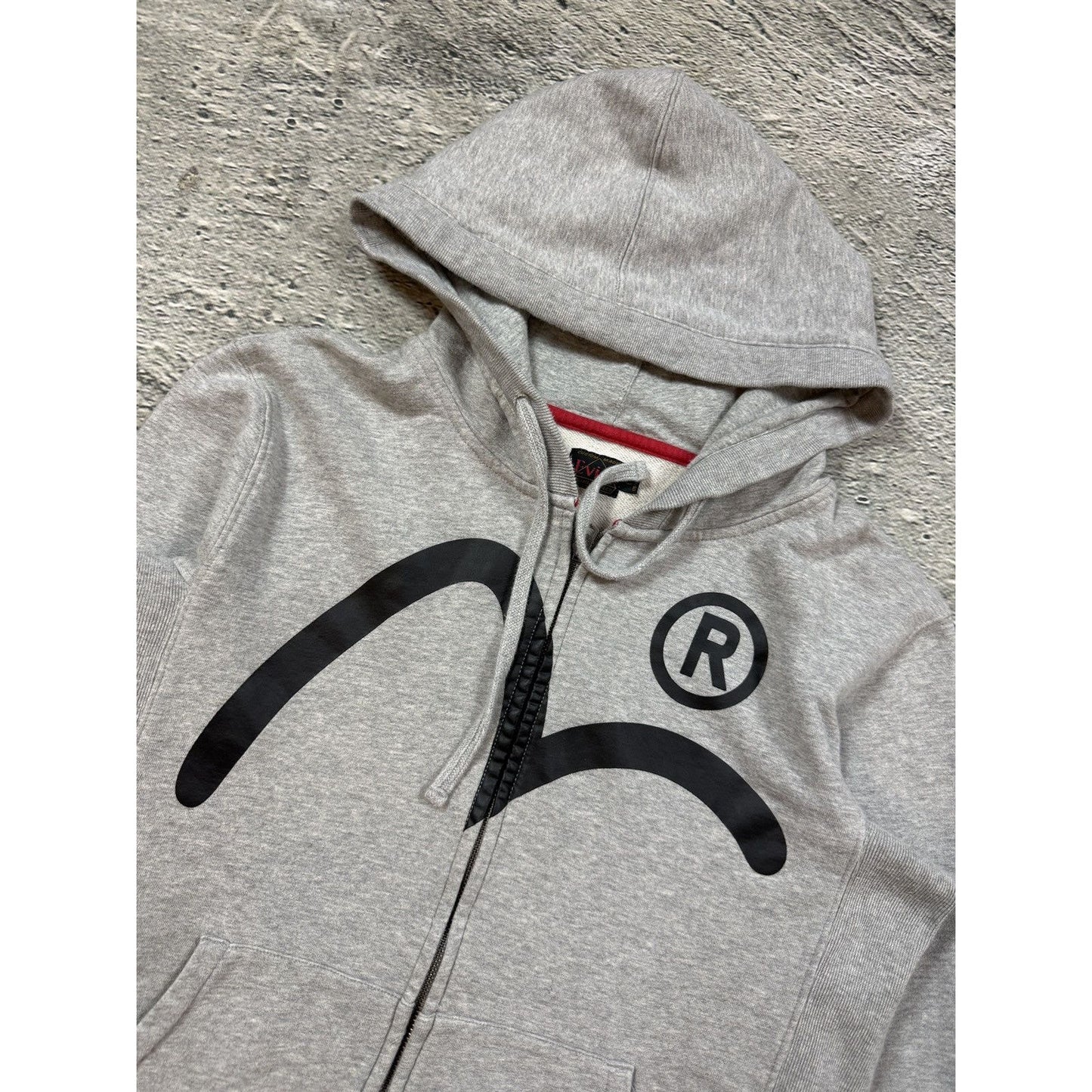 Evisu zip hoodie white grey vintage big logo Y2K