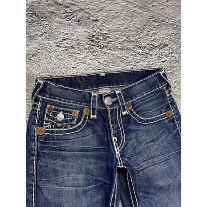 True Religion blue jeans white thick stitching Y2K