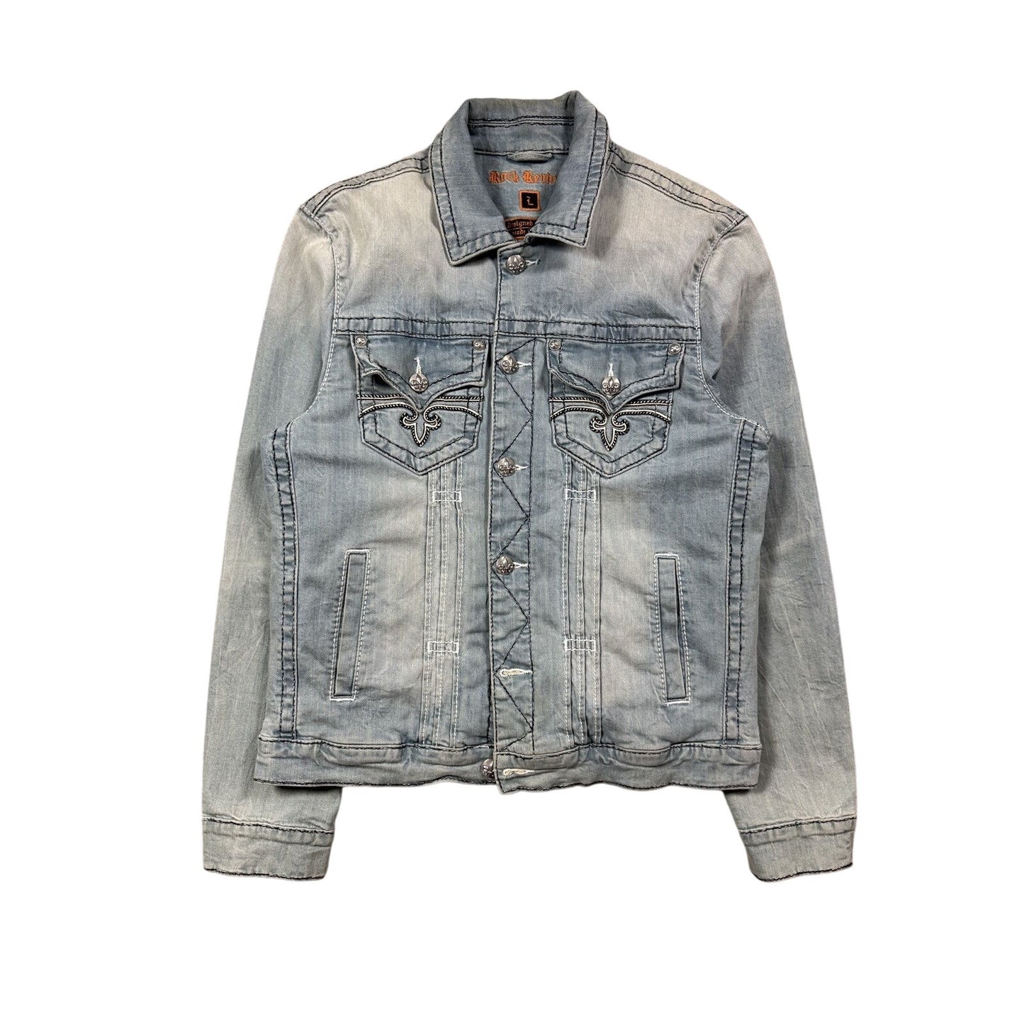 Rock Revival denim jacket blue white stitching vintage