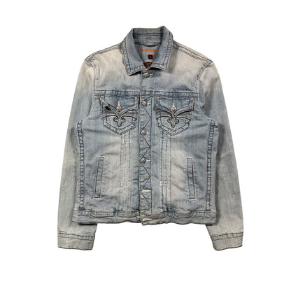 Rock Revival denim jacket blue white stitching vintage