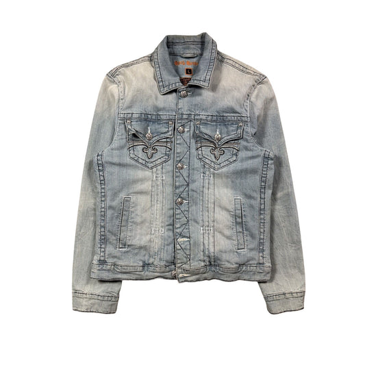 Rock Revival denim jacket blue white stitching vintage
