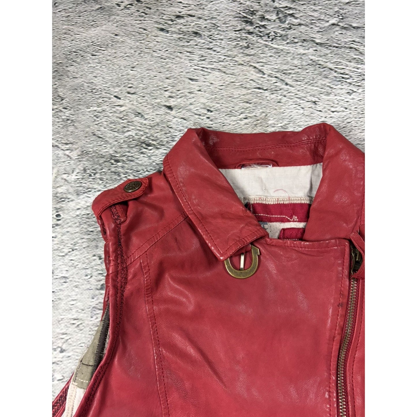 True Religion leather red vest jacket rockstar america