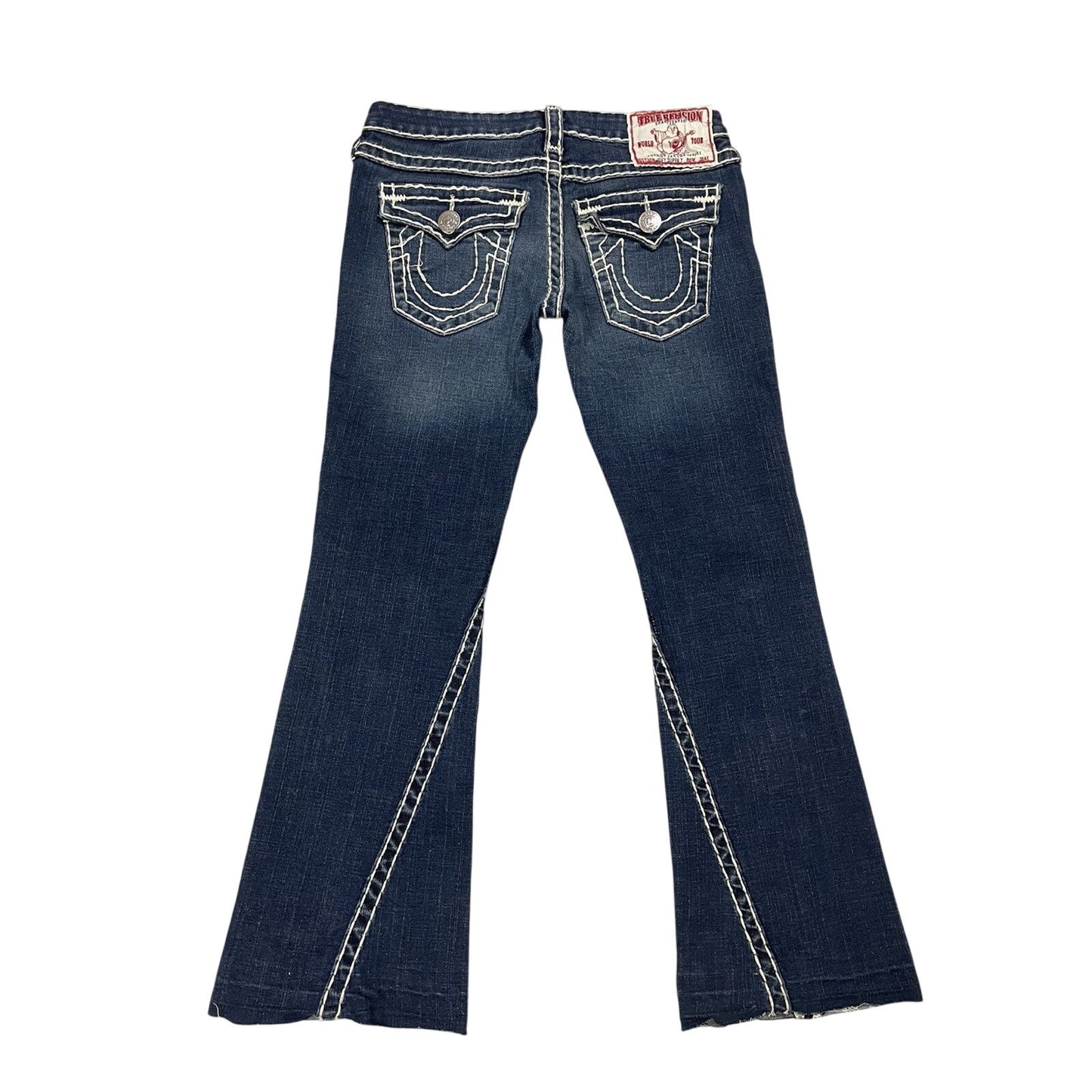 True Religion blue jeans flared bootcut white stitching Joey