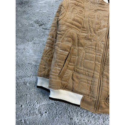 Pelle Pelle jacket big logo 90s brown bomber varsity quilted