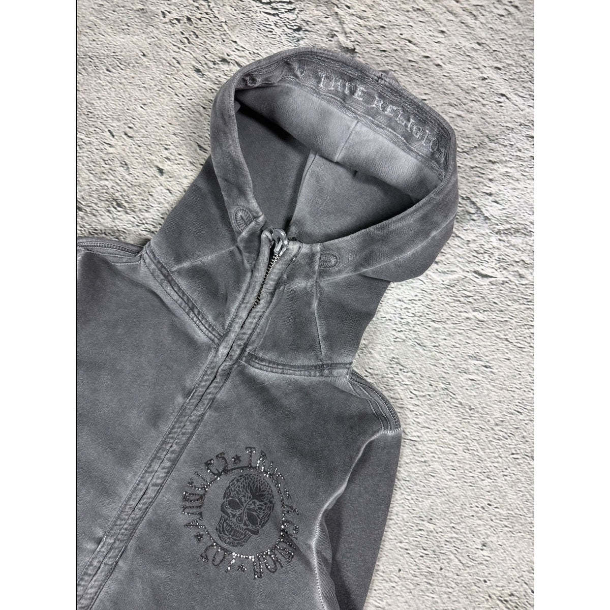 True Religion zip hoodie vintage skull rhinestones