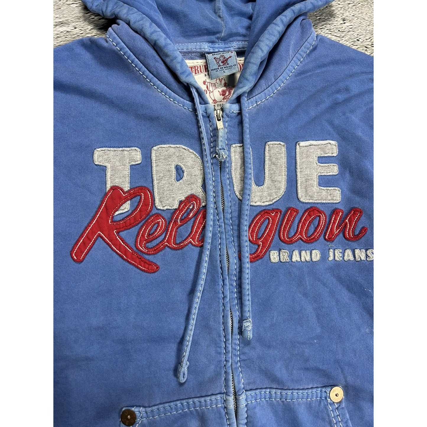 True Religion vintage zip hoodie blue big logo Y2K