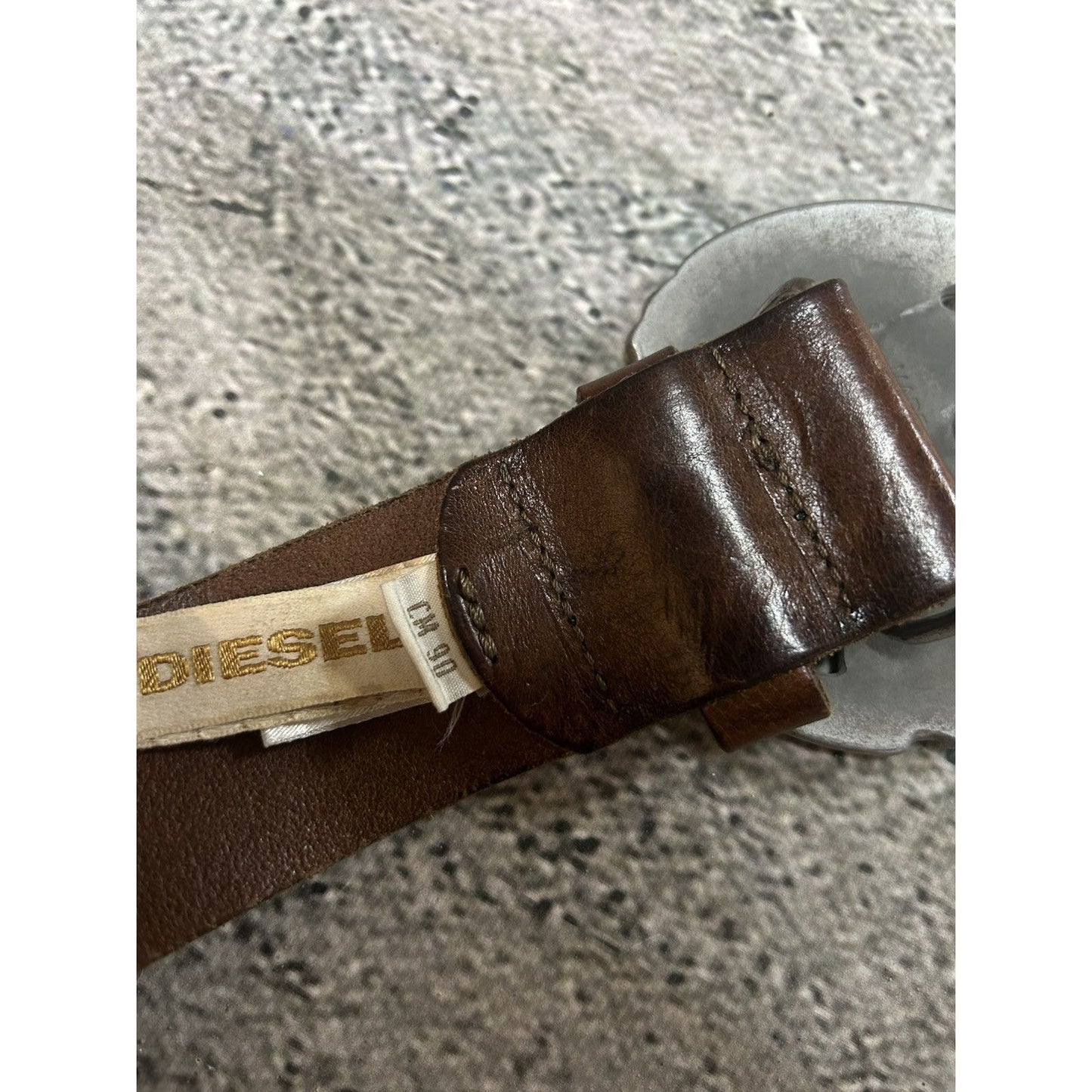 Diesel leather belt big buckle Y2K brown