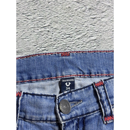 True Religion blue jeans red thick stitching Y2K studded