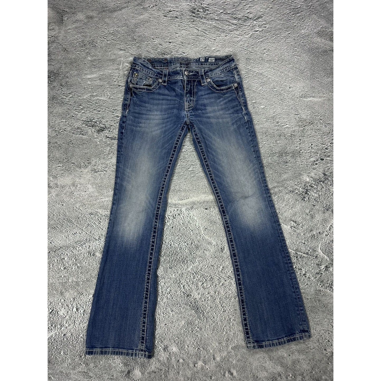Miss Me flared bootcut white stitching denim vintage y2k