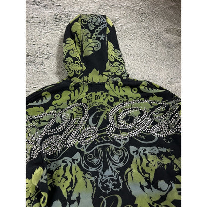 Pelle Pelle zip hoodie big logo rhinestones black green