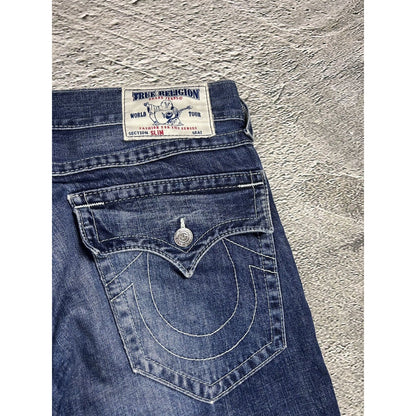 True Religion navy blue jeans white stitching Y2K