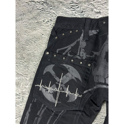 Wax jeans studded flared black skull