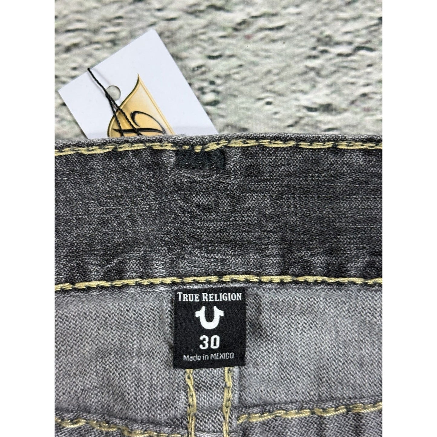 True Religion vintage grey jeans fat white stitching Ricky