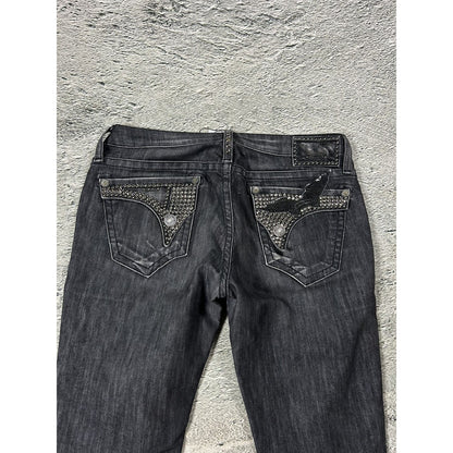 Robins jeans black rhinestones studded jeans flared Y2K