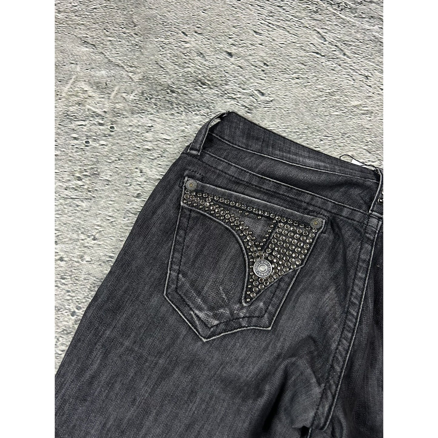 Robins jeans black rhinestones studded jeans flared Y2K