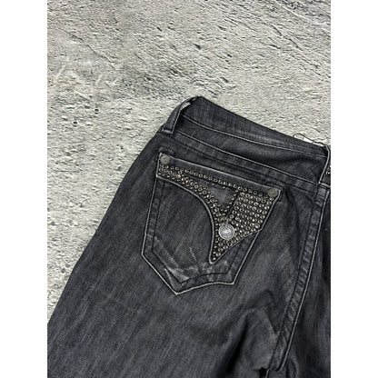 Robins jeans black rhinestones studded jeans flared Y2K