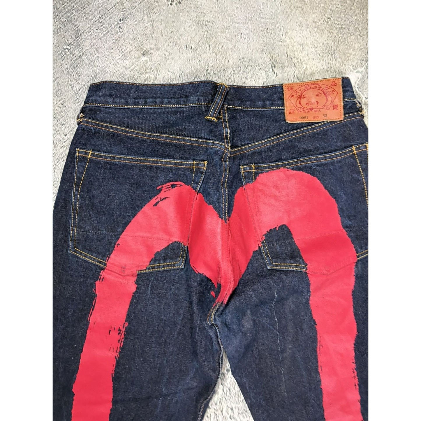 Evisu jeans daicock big logo red selvedge denim Y2K