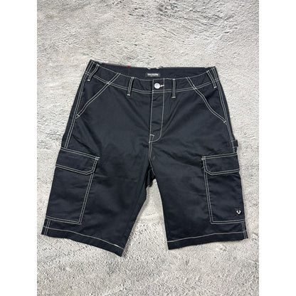 True Religion Cargo Black White stitch jorts denim shorts