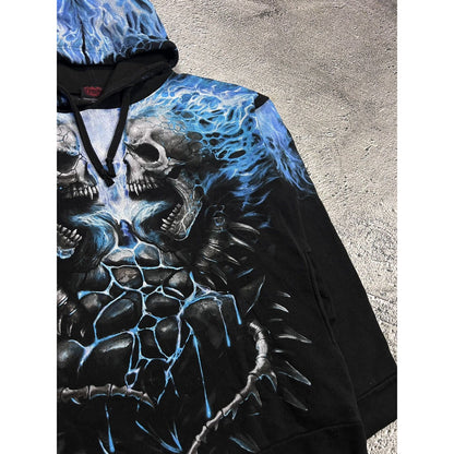 Vintage Y2K skulls flames fullprint black blue hoodie