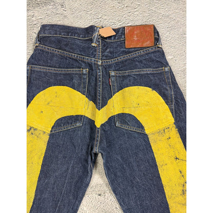 Evisu jeans daicock big logo yellow selvedge denim Japan