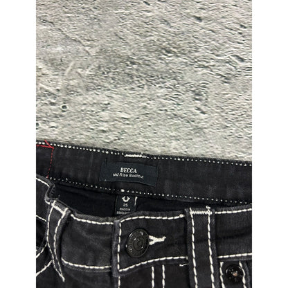 True Religion black Bootcut jeans white stitching Becca