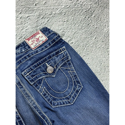 True Religion blue jeans white thick stitching Billy