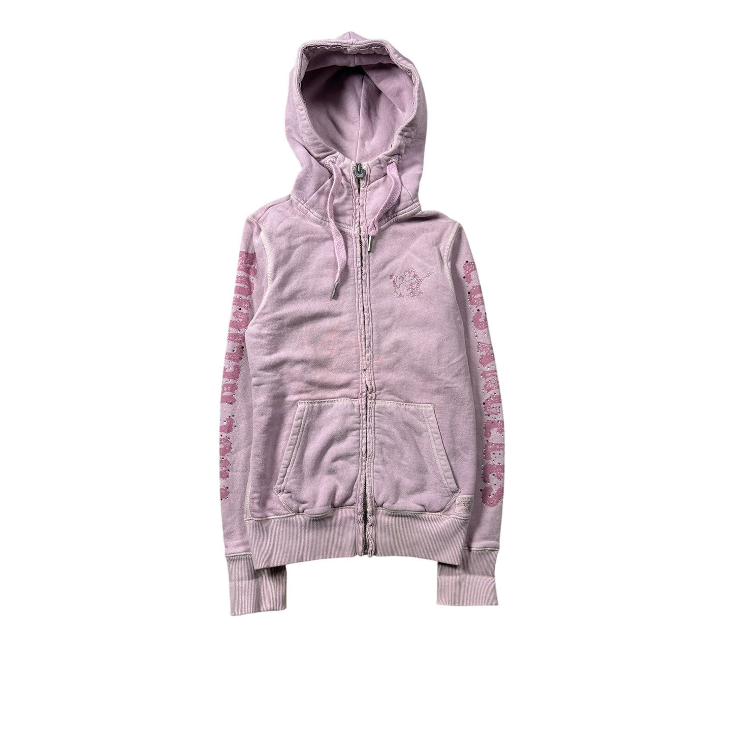 True Religion zip pink hoodie vintage rhinestones sherpa