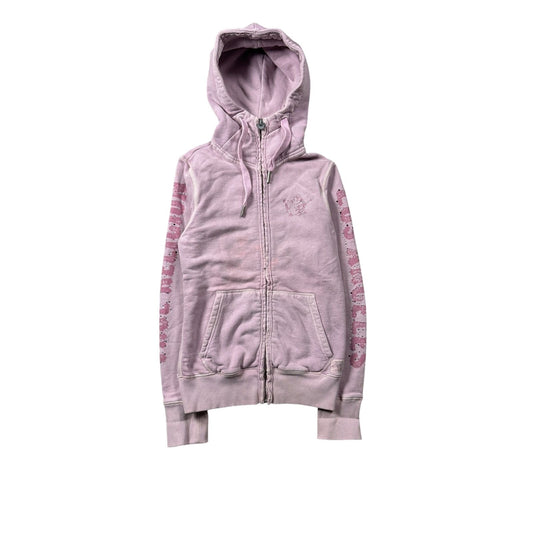 True Religion zip pink hoodie vintage rhinestones sherpa