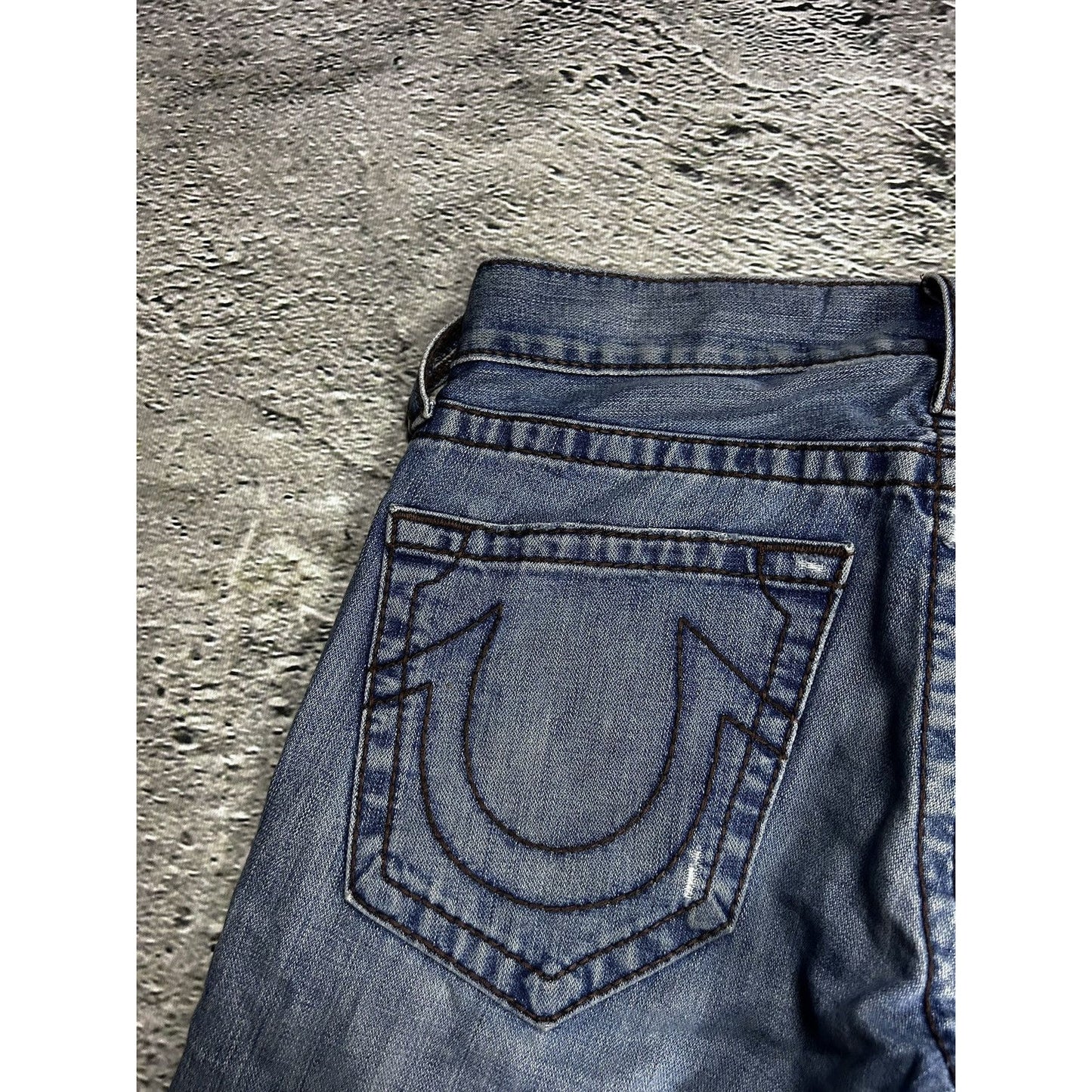 True Religion vintage jeans navy thick stitching brown Y2K