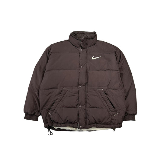 Nike puffer jacket brown big swoosh vintage 90s