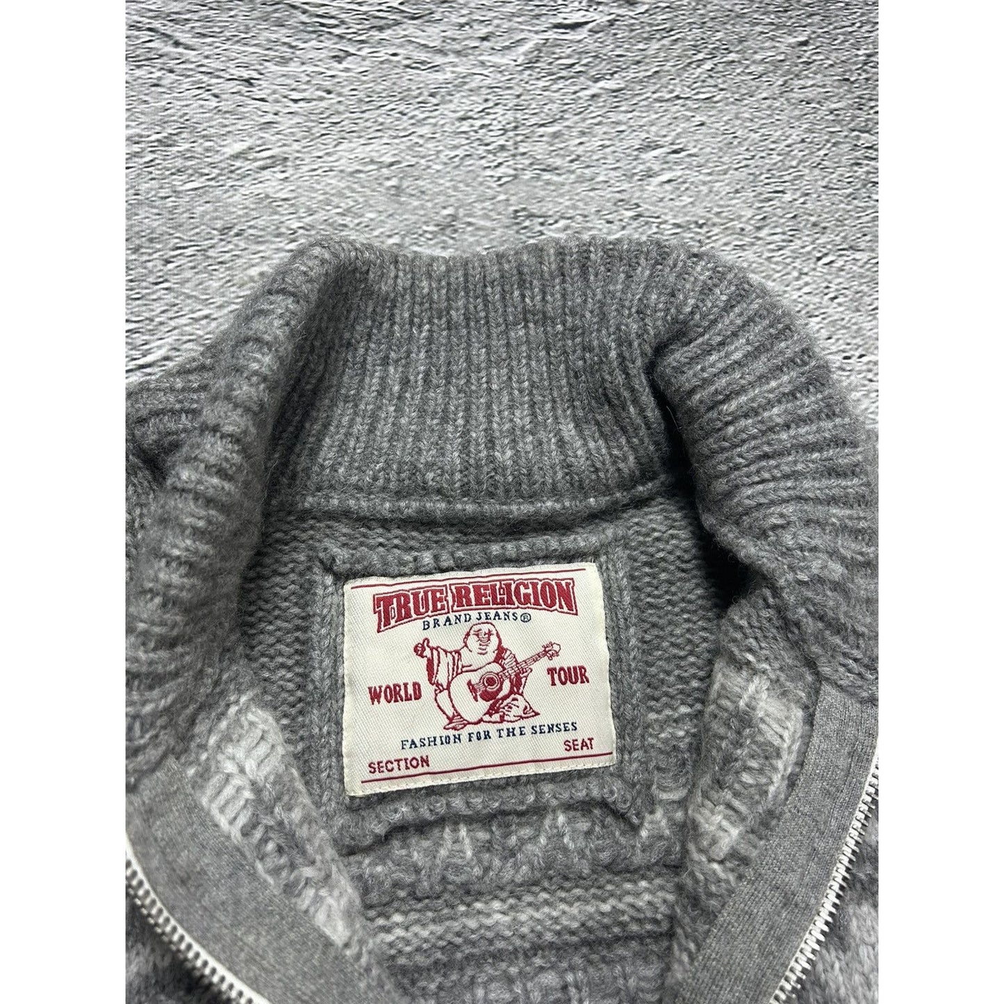 True Religion vintage grey zip sweater Y2K alpaca merino