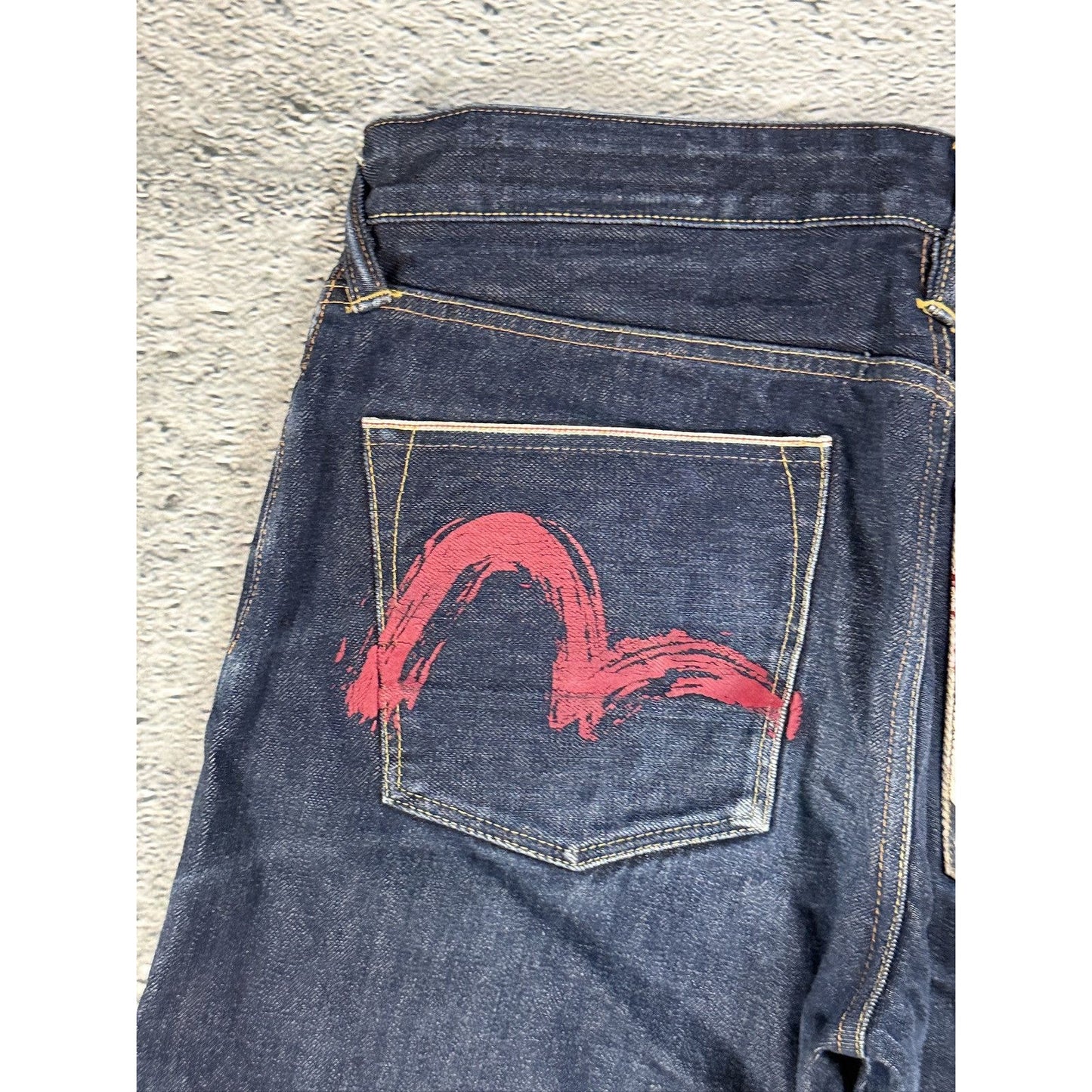 Evisu jeans vintage embroidery seagull logo selvedge red