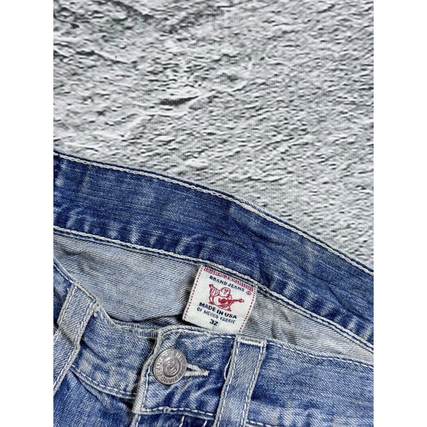 True Religion jeans washed denim white rope stitching