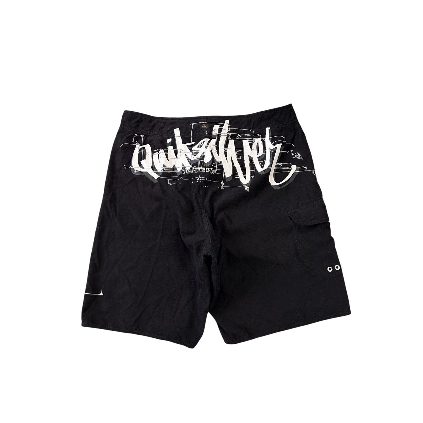 Quiksilver shorts black Y2K vintage fullprint graffiti surf