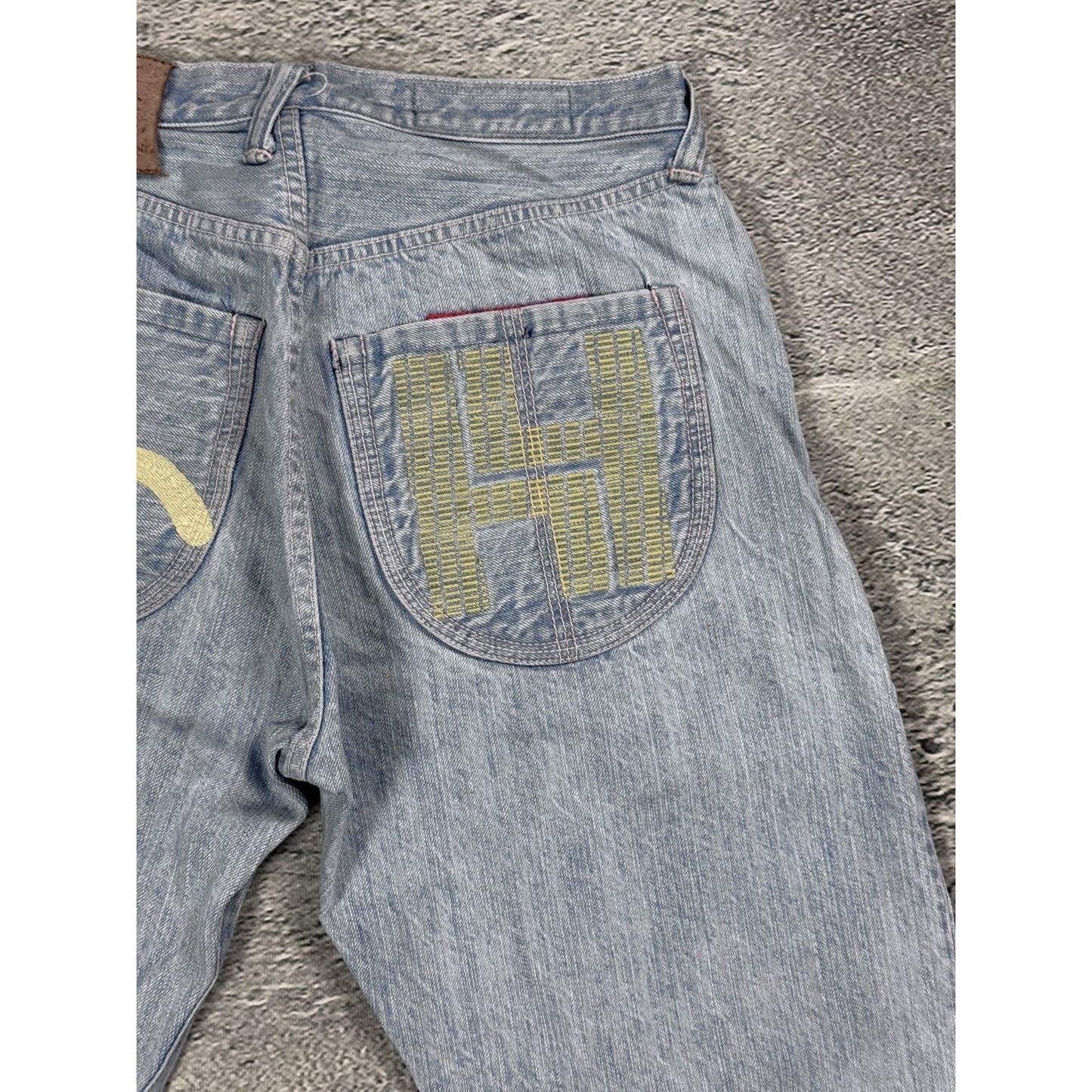 Evisu Yamane jorts light blue Y2K shorts denim white gull