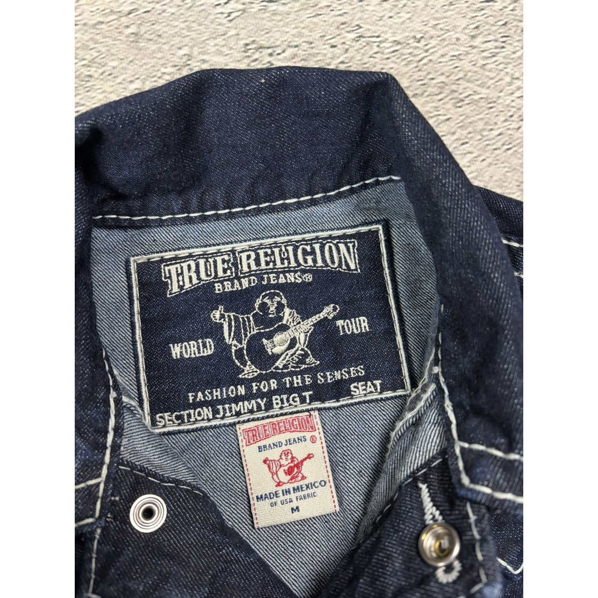 True Religion Raw denim jacket navy Blue white fat stithing