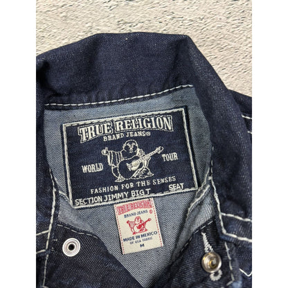 True Religion Raw denim jacket navy Blue white fat stithing