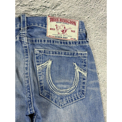 True Religion jeans Rainbow Bobby baby blue white stitch