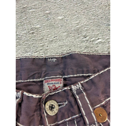 True Religion vintage brown jeans white stitching faded Y2K