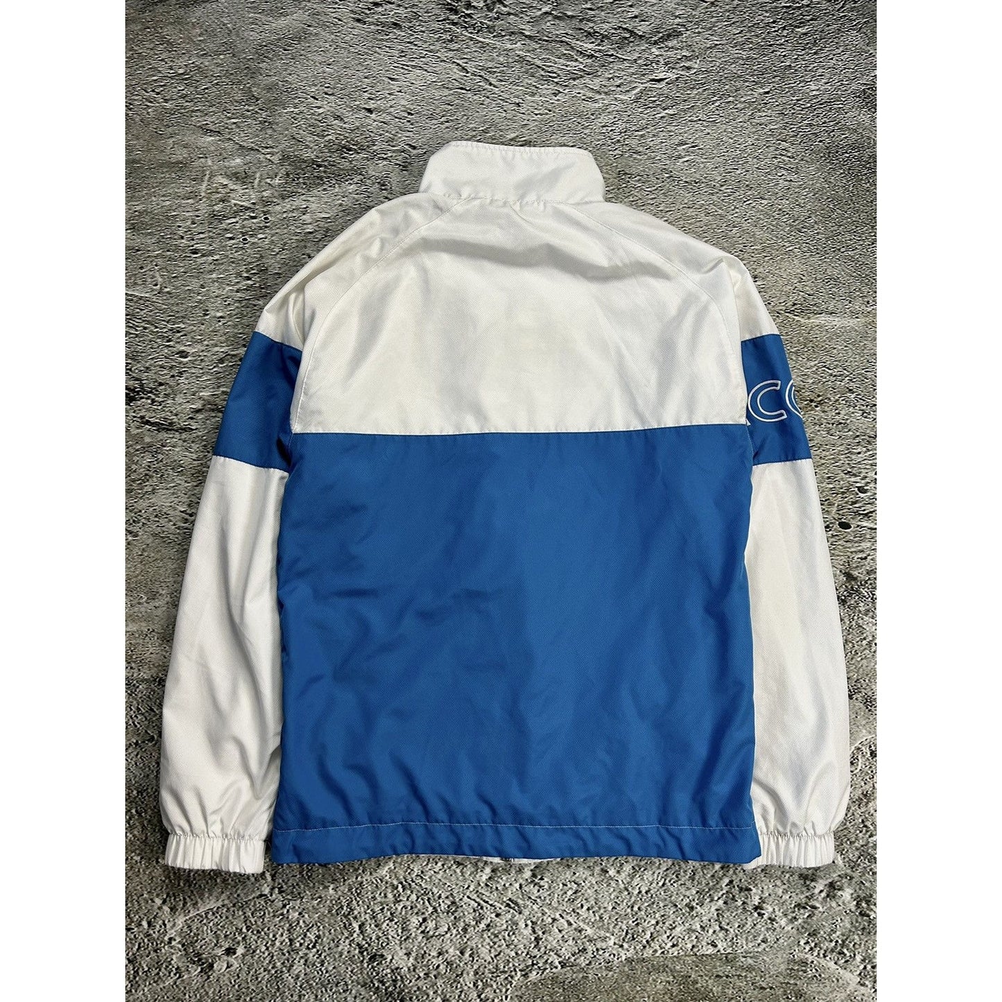 Lacoste track jacket white blue vintage nylon drill Y2K