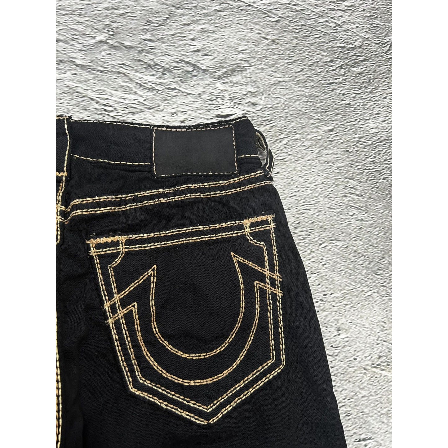 True Religion vintage black jeans gold double stitching