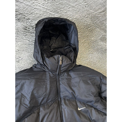 Nike puffer jacket black vintage small swoosh Y2K