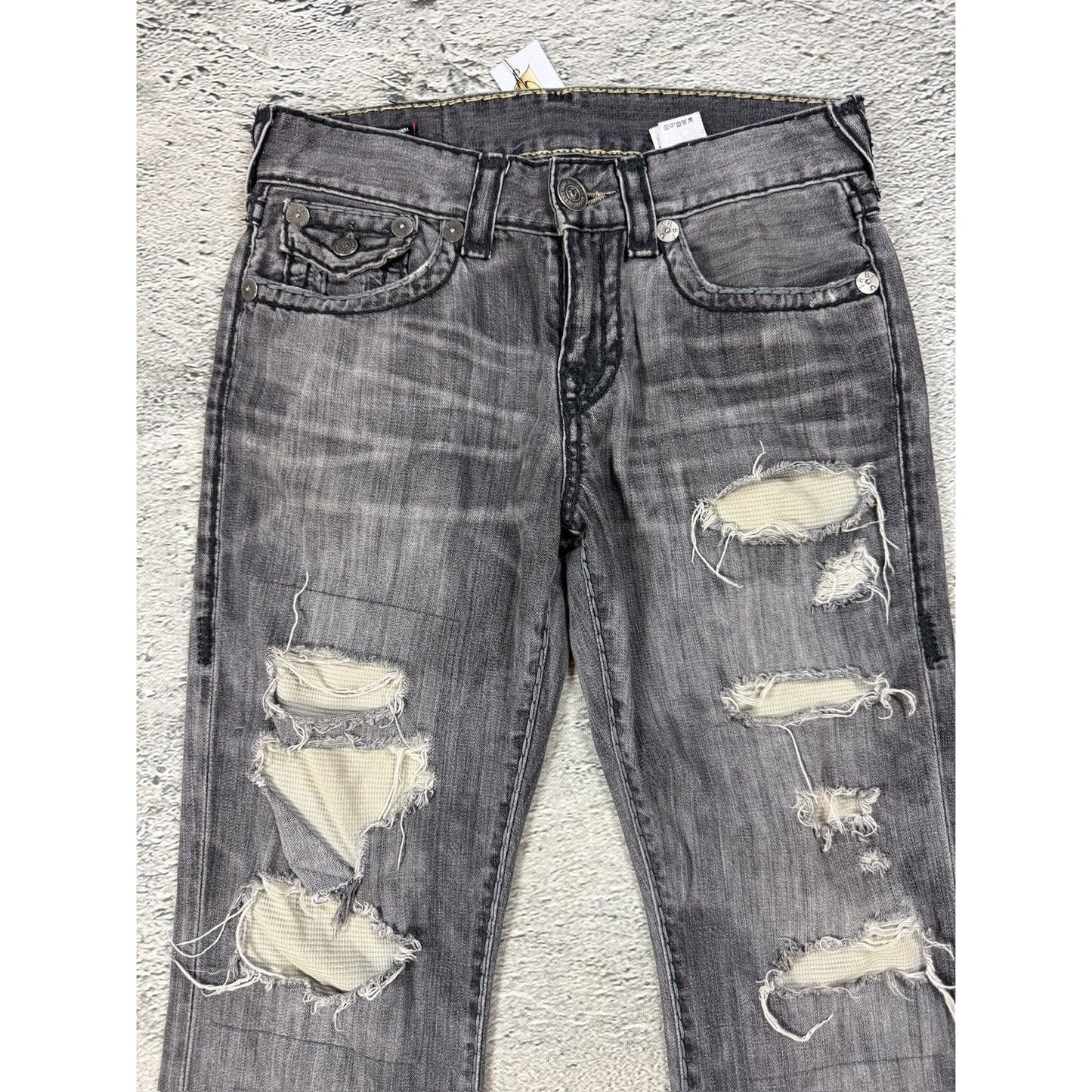 True Religion vintage grey jeans fat white stitching Ricky