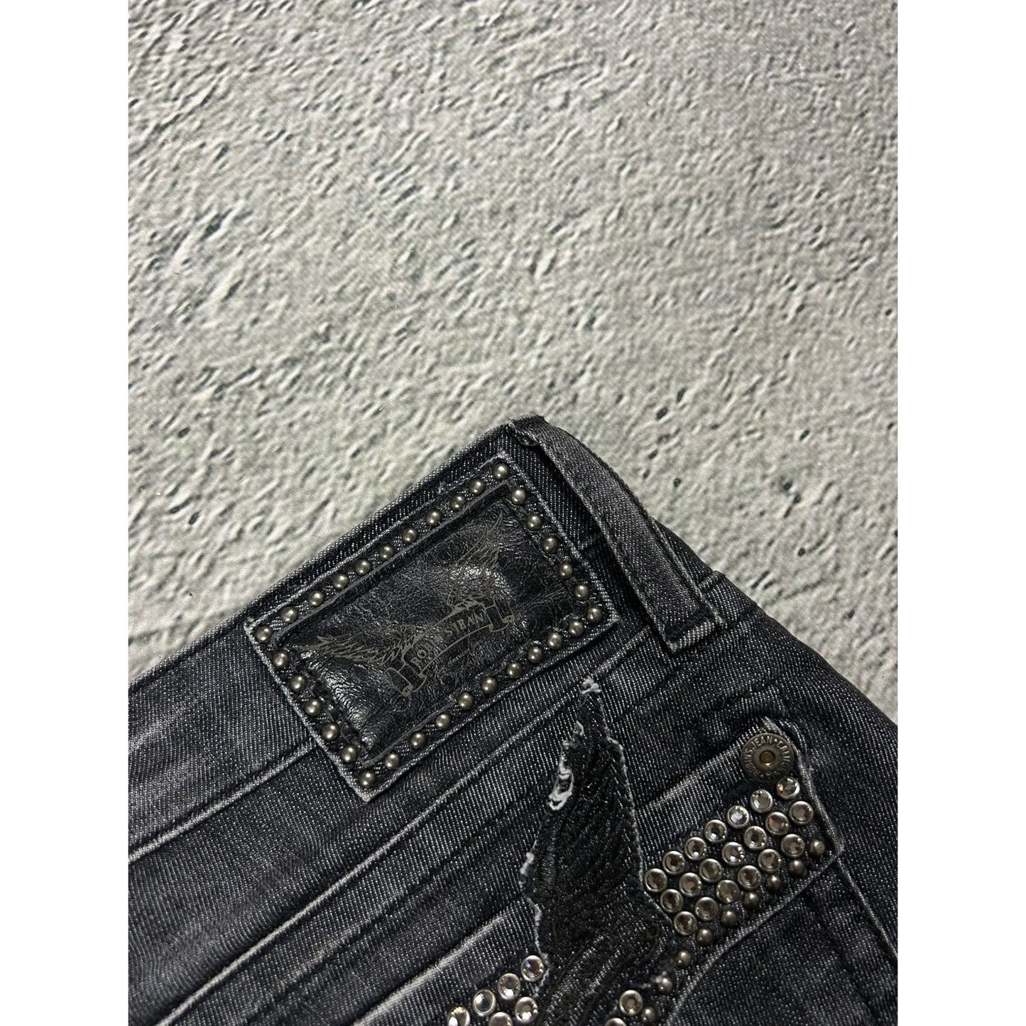 Robins jeans black rhinestones studded jeans flared Y2K