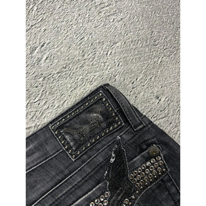 Robins jeans black rhinestones studded jeans flared Y2K